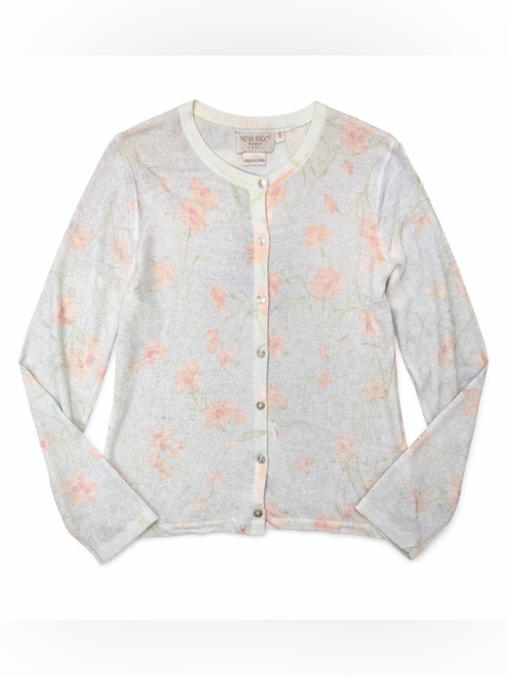 Vintage Nina Ricci Cardigan Floral Soft Girl Quiet Luxury Designer-Small